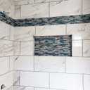 Hominter Glass Stone Tile Linear Mosaic Teal Blue Crystal Glass Gray Polished Marble Interlocking Bathroom Wall Tiles Kitchen Backsplash Fireplace Decor (3x12 Sample)