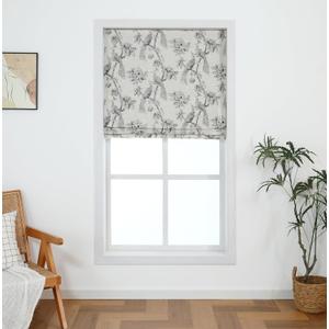 Everyday Celebration Peacock 100% Blackout Dual Layered Pull-Down Roman Shade for Windows, Peacock Pattern Printed on Natural Fabric Roman Shades for Home 27" W x 64" H Black