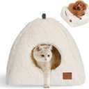CATISM Cat Bed, Cat Cave for Indoor Cats, Soft Cat Dome, Self-Warming 2 in 1 Foldable Pet Cat House with Washable Cushioned Pillow Calming Fluffy Dog Beds for Small Dogs with Anti-Slip Bottom White