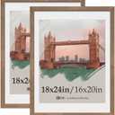 VCK 18x24 Poster Frame 2 Pack, Natural Wood Grain Brown Walnut, Display 16x20 Picture with Mat or 18x24 without Mat, Wall Hanging