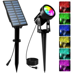 T-SUNUS RGB Solar Spot Lights Outdoor, Color Changing Landscape Light with Separated Panel 9.8ft Cable Waterproof IP65 Dusk to Dawn Garden for Yard Tree Patio Pool Driveway Halloween Christmas