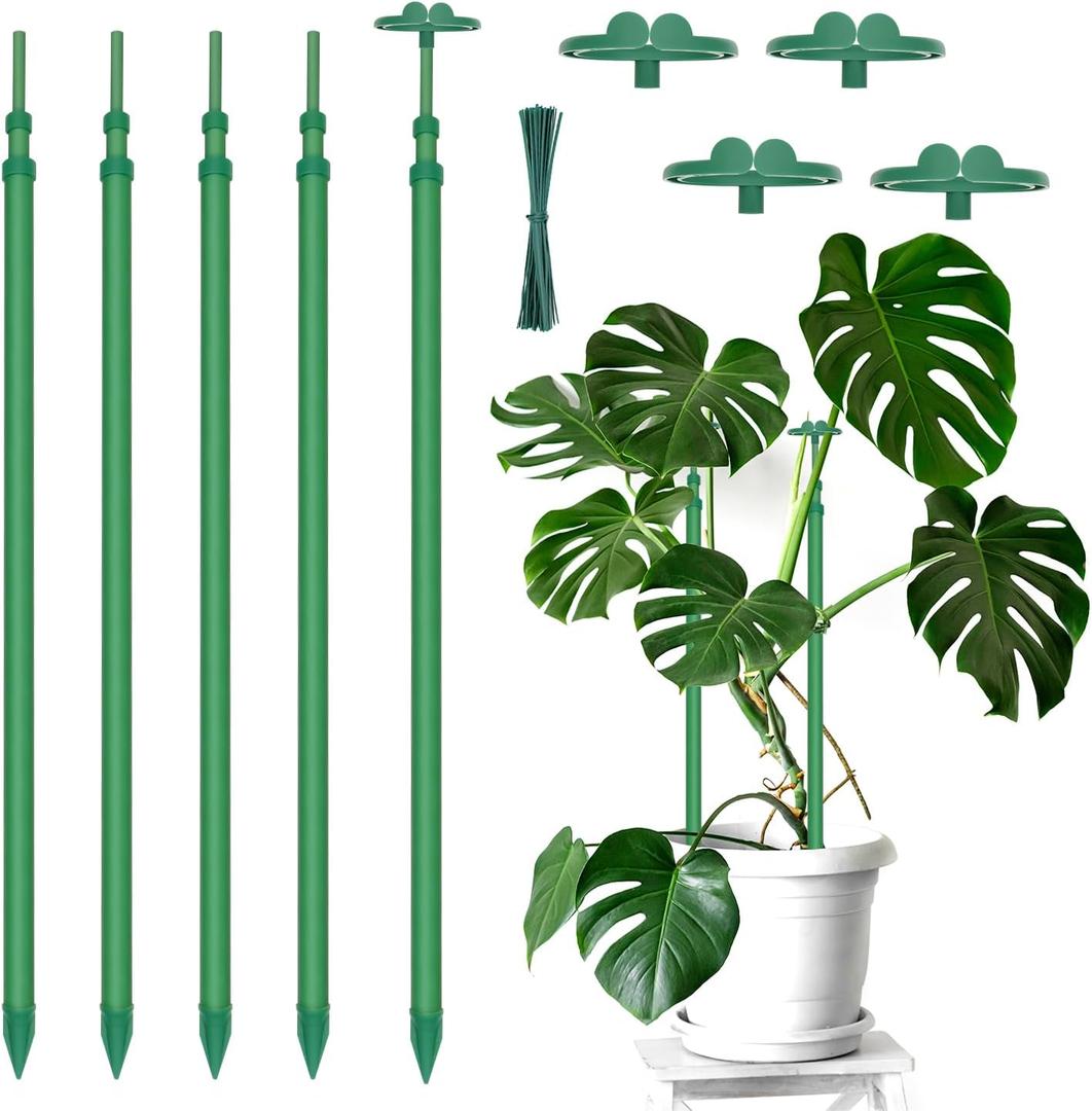 Extendable Plant Stakes, Length Scalable from 17.9IN to 42.3IN Plant Support Stake, Orchid Sticks with Clips for Indoor Outdoor,Garden Stakes for Plant,Tomato,Vegetables,Monstera,Vine - 4Pack