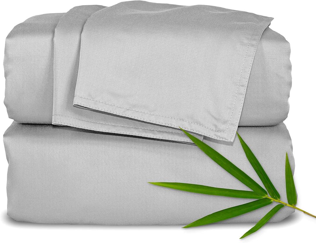 Pure Bamboo Queen Sheets, Genuine 100% Organic Viscose Derived from Bamboo Bed Sheet Set, Luxuriously Soft & Cooling, Double Stitching, 2 Year Quality Promise (Queen, Silver Pearl)