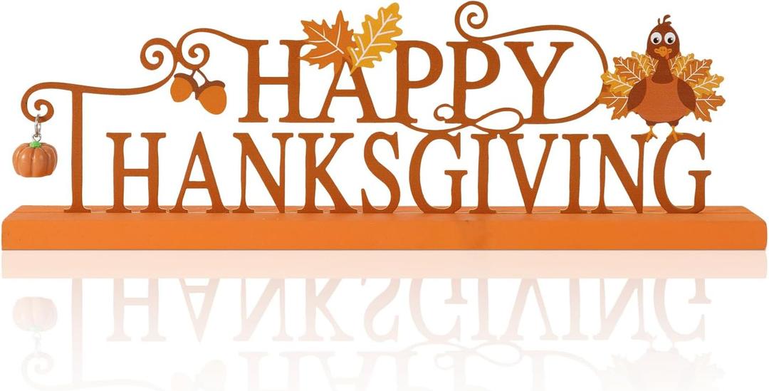 KHJCXS Metal Holiday Table Sign Decor, Decorations Tabletop Centerpiece for Home, Office, Shelf, Tiered Tray, Mantel, Indoor, Merry Christmas, Happy Thanksgiving