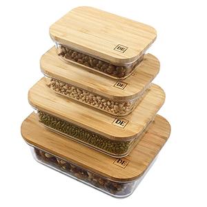 DE Glass Food Storage Containers with Bamboo Lids – 3 Pack 
(12oz/21oz/35oz/51oz)
 – BPA-Free Borosilicate Glass Meal Prep Boxes – Oven, Microwave, Freezer Safe – Stackable & Airtight