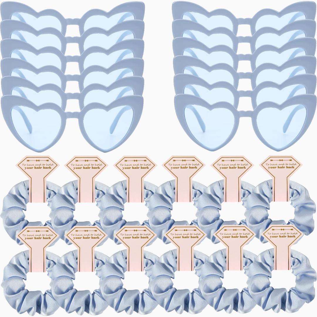 2 x Loanzeg Satin Bridesmaid Scrunchies Bachelorette Hair Ties Set of 6 sunglasses Bridal Shower No Damage Hairties ideas Gift for Wedding Party Favors Bridesmaid Proposal Gifts (White&Champagne)