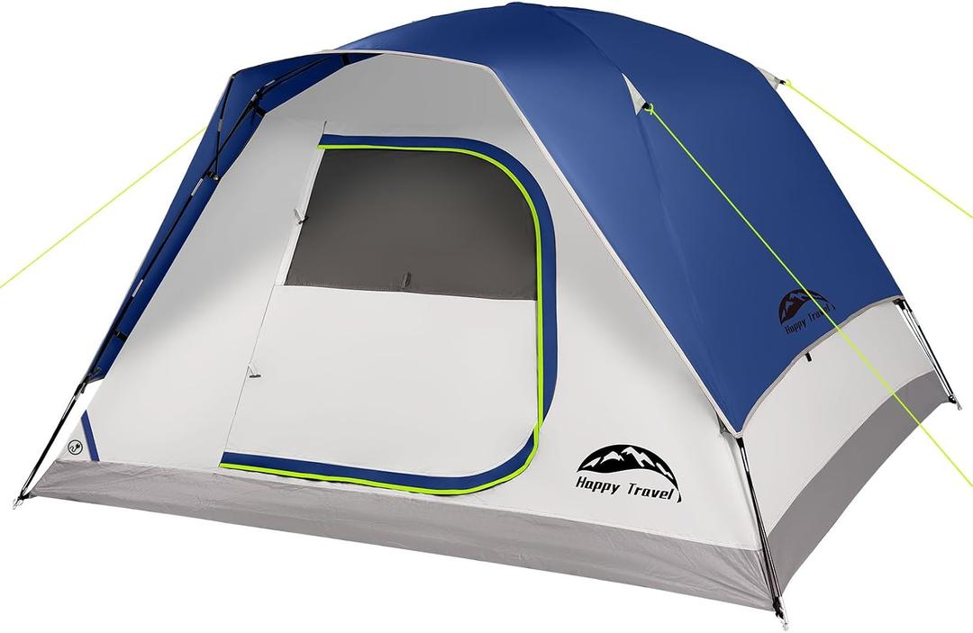 Happy Travel Camping Tent, 4 Person Dome Tents for Camping with Rainfly, Waterproof Clip Easy Setup Portable Family Tent with Mesh Windows, 20% More Headroom Backpacking Tents for Camping & Hiking