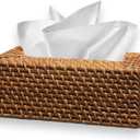 Rectangular Rattan Woven Tissue Box Cover Holder | Handmade Rustic Tissue Paper Box Napkin Dispenser Organizer for Kitchen, Bathroom and Office with a FREE Tissue Box (Brown)