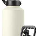 EALGRO Gallon Insulated Water Bottle Jug with Straw, 128 oz Large Stainless Steel Sports Metal Water Canteen With Handle, Thermal Water Cup Mug with 2 Lids, Cream