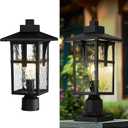 zeyu 16.7 Inch Outdoor Pole Light, Lamp Post Light Fixture for Garden Pathway, Die-Cast Aluminum with Water Ripple Glass, Black Finish, ZX1P-SW BK