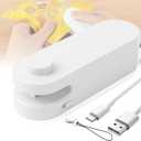 2 in 1 Bag Cutter and Sealer, Mini Bag Sealer with Cutter, USB Rechargeable Bag Sealer, Portable Bag Resealer for Plastic Bags Snacks & Food Storage (White)