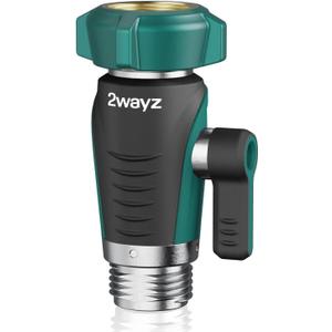 2WAYZ 0 Garden Hose Shut Off Valve - 3/4" Inlet & Outlet Heavy Duty Hose Connector - Full Metal Water Adapter with Large 1.6" Knob - 2.3 x 1.9 x 3.6 Inch Outdoor Fitting (Green and Black) (0 Straight (Premium))