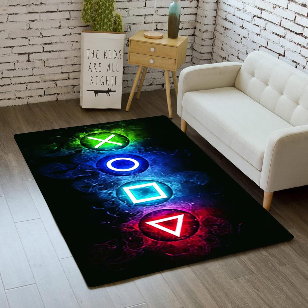 Gaming Area Rugs for Boys Cool Game Style Bedroom, Gamer Rug Boys Room Decor, Video Games Bedroom Carpet for Teens, Controller Gamepad Player Standing Throw Doormats Yoga Mat Black (2' x 3' (Rectangular))
