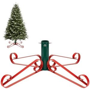 Christmas Tree Stand for Artificial Trees 4 to 8 Foot Christmas Fake Tree Holder for Green & Red Indoor Outdoor Party Christmas Tree Ornaments Fits Up to 1.4" Xmas Tree Trunks