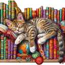 Wooden Puzzles for Adults, Snoozing Cat Wooden Jigsaw Puzzles for Adults, Library Kitten Wood Puzzles Adult, Unique Animal Shape, Gifts for Cat Lovers & Friends, Home Decor (M -11.4 * 9.2in -190 pcs)