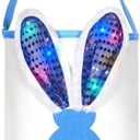 Easter Bunny Baskets with Lights for Baby Boys,Large Blue Kids Easter Bucket Tote with Light up Rabbit Ears for Spring Egg Hunts Party Storage (Blue)