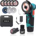 Cordless Brushless 3" Angle Grinder Kit Handheld with 5 Gutting Blades,2 Metalcutting Disc,1 Grinding Disc,2 pcs 12V 1500mAh Batteries 19500 RPM/Minfor Cutting Grinding Polishing