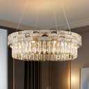 Morden Crystal Chandeliers for Dining Room 8 Lights Gold Chandelier Round Crystal Chandelier Pendant Light Fixture Kitchen Island Entryway Living Room 23" D x 8.7" H