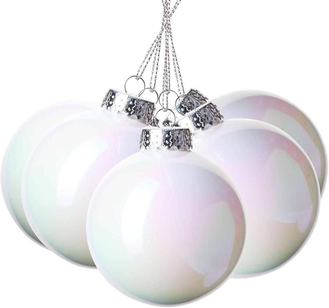 12 Pcs 3.15inch White Iridescent Christmas Ball Ornaments, DIY Plastic Shatterproof Hanging Holiday Decorations for Birthday Party, Festive Displays, Home Decor, Weddings