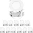 12 Pack 4 Inch Ultra-Thin LED Recessed Ceiling Light, 5CCT LED Recessed Light with Junction Box, 2700K-5000K Selectable, 9W, 120V, 750LM, ETL FCC (White)