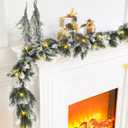 Chuangdi 6 Pack 9 ft Pre-lit Snow Flocked Christmas Garland for Lighted Mantle White Winter Garland Artificial Christmas Cedar Pine Garland for Mantel Fireplace Table Door Stair Dcor (Warm White LED)