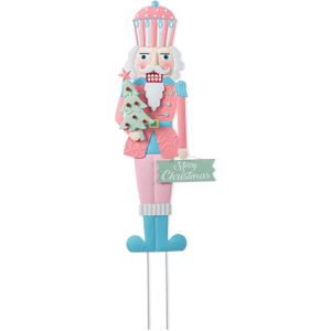 Glitzhome Christmas Metal Pink Nutcracker Yard Stake, 36" H Iron Garden Sign & Tree Outdoor Decor, Multi-Function Holiday Lawn Art for Porch, Pathway, Wall Hanging