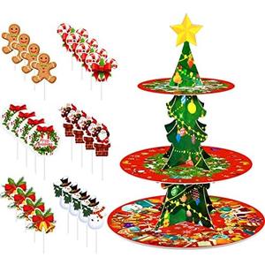 Christmas Cupcake Stand 3 Tier Christmas Dessert Stand Holder with 24 Pcs Cupcake Toppers Xmas Cake Tower Tray Cardboard Pastry Serving Tray Stand for Xmas New Year Party Decoration Supplies Christmas Cupcake Stand 3 Tier Christmas Dessert Stand Holder with 24 Pcs Cupcake Toppers Xmas Cake Tower Tray Cardboard Pastry Serving Tray Stand for Xmas New Year Party Decoration Supplies