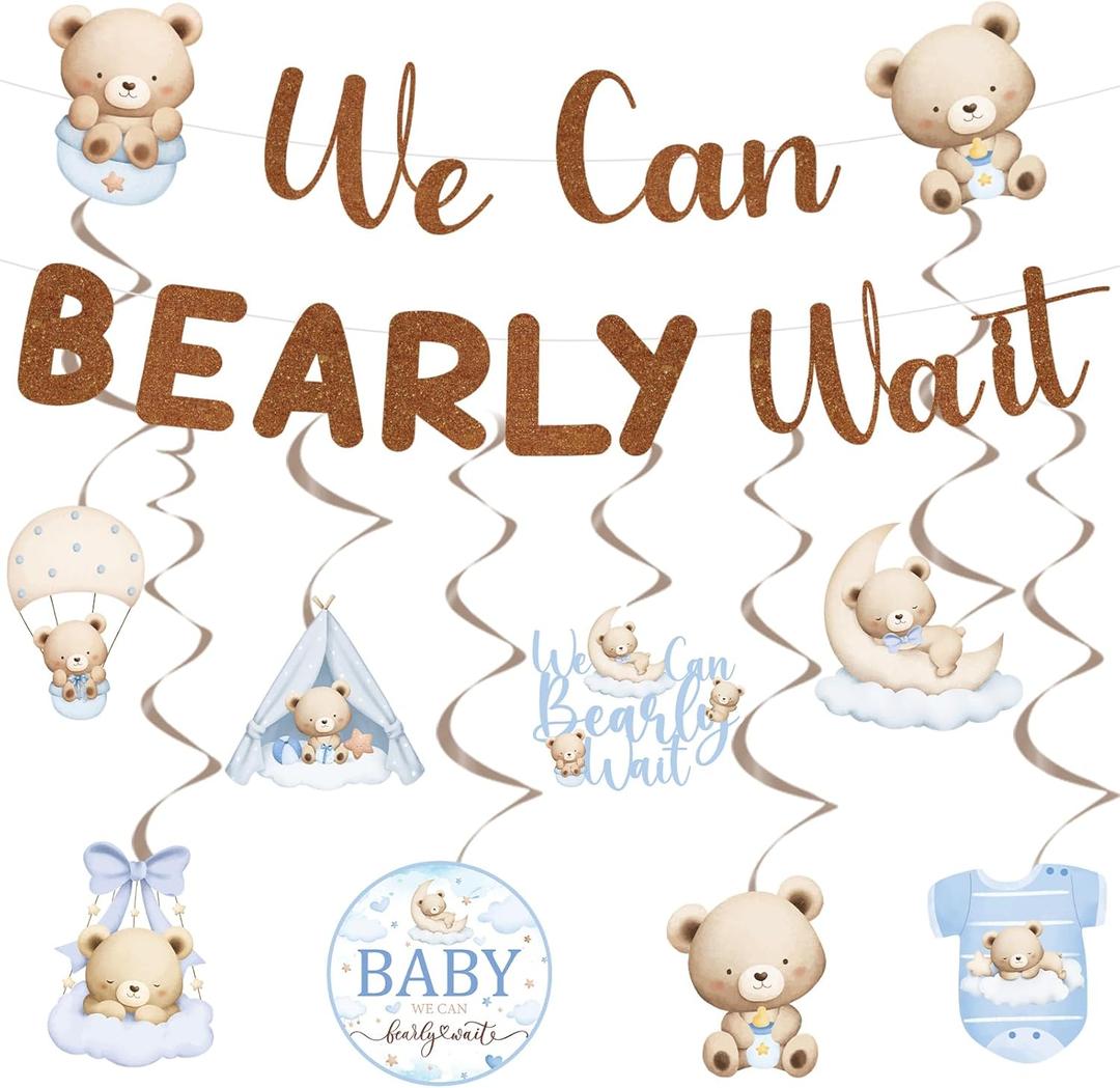 Bear Baby Shower Decorations - We Can Bearly Wait 10PCS Teddy Decorations Cute Blue Babys Decor Hanging Banner Swirls Decoration Kit for Boys Gender Reveal Sign Announcement Party Supplies Bear Baby Shower Decorations - We Can Bearly Wait 10PCS Teddy Decorations Cute Blue Babys Decor Hanging Banner Swirls Decoration Kit for Boys Gender Reveal Sign Announcement Party Supplies