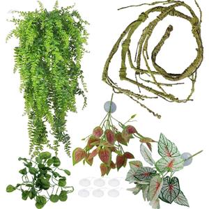 Reptile Plants for Bearded Dragon Tank Accessories, Terrarium Plant Artificial Decor for Snake Cage, Fake Plant for Leopard Gecko Habitat, Lizard Chameleon Ball Pythons (Group BP)