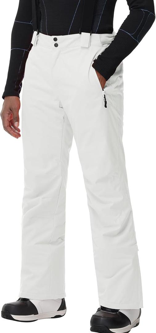 YEEFINE Men's Insulated Snow Ski Pants Waterproof Warm Winter Outdoor Snowboard Bibs with Suspenders (Large, White)
