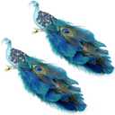 Giegxin 2 Pcs Peacock Christmas Tree Ornaments Long Tail Feather Peacock Christmas Decorations Glitter Bird Clip on Ornament for Xmas Tree Decor (Classic Style)