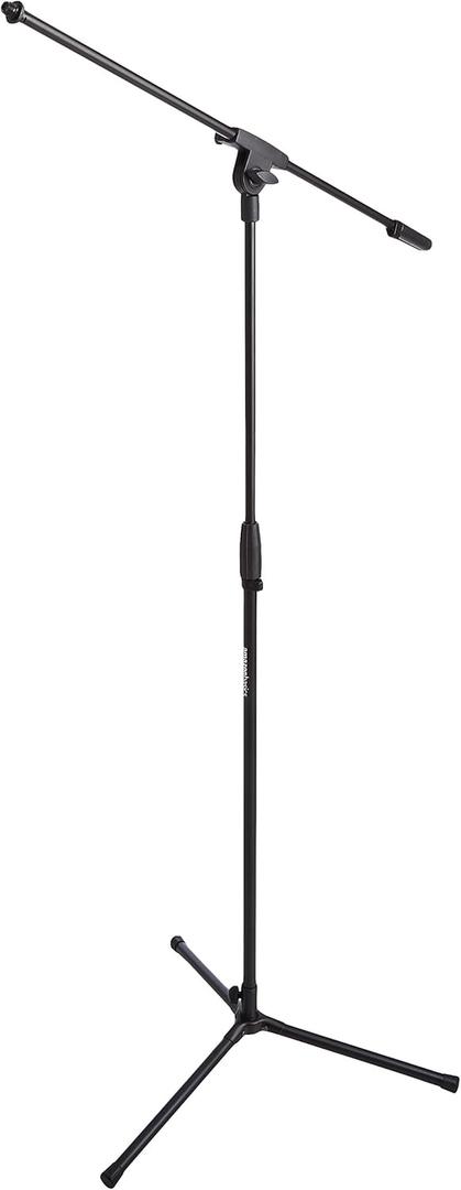 Amazon Basics Sturdy Portable Microphone Boom Arm Stand, Height Adjustable with Cable Management, Foldable Tripod Base, Up to 85.75", Black