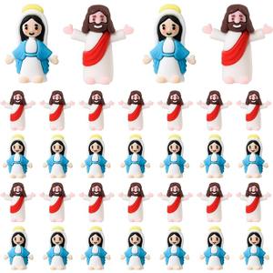 40 Pcs Little Jesus Figures Virgin Mary Figurines Mini Jesus Figurines Miniature Virgin Mary Doll Classic Religious Gifts for Sunday Easter Eggs Stuffers Baptism Gift (40, Red&Blue)