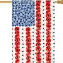 Patriotic Flower American House Flag 28 x 40 Double Sided Spring Summer Garden Decor 4th of July Memorial Independence Day Decorations Red White Blue Poppy Yard Banner for Outside