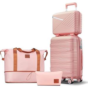 4 Piece Expandable Hardshell Pink Luggage Sets with Spinner Wheels, Lightweight Travel Suitcase Set with TSA Locks, 20 inch Carry On (Pink, Carry On Set (14in/20in/DB/TB))