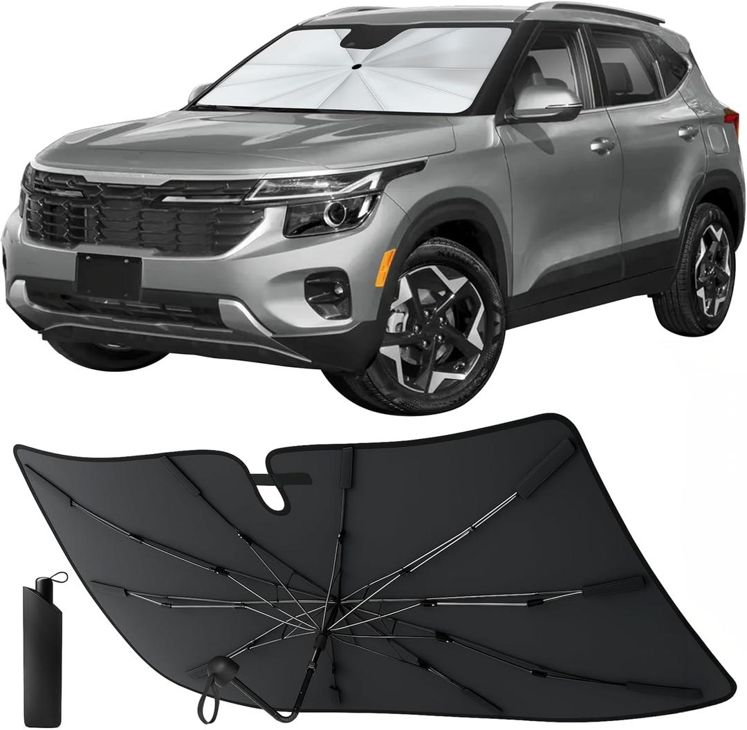 [2026 Upgraded] Econour Premium Windshield Umbrella Sun Shade | Foldable Car Window Shade for Front Windshield | Sun Blocker Visor Extender | Heat Protection for Sedans, SUVs, Trucks | Medium 57"x33"