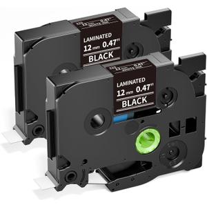 Label KINGDOM Black Tape Compatible with Brother P-Touch White on Black TZe-335 TZ-335 P Touch 1/2 Inch Tze Tz Laminated Label for PTD210 PT-H110 PTD220, 12mm 0.47 Inch x 26.2 Feet 8m, 2-Pack