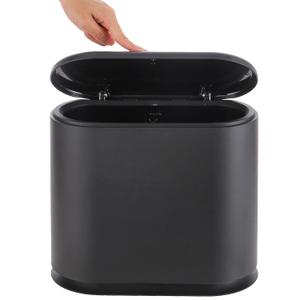 Black Slim Rectangular Plastic Trash Can with Press Type Lid,12 Liter / 3.2 Gallon Narrow Trash Bin with Pop-up Lid for Toilet,Bedroom,Bathroom,Office,Kitchen,Powder Room