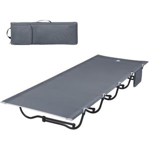 EVER ADVANCED Folding Camping Cot for Adults, Compact Sleeping Cots with Side Pocket, Portable Heavy Duty Foldable Camp Bed with Carry Bag for Outdoor, Travel, Grey