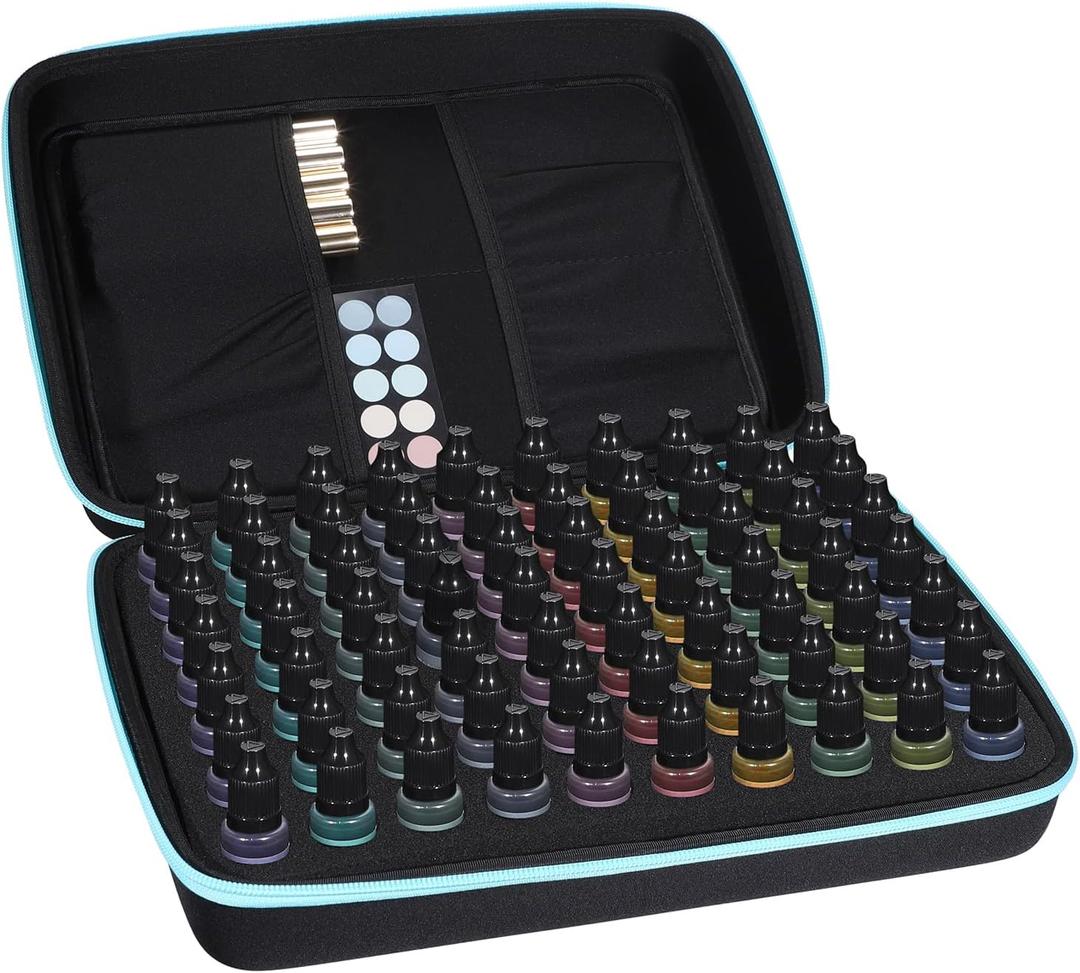 ELLDOO Alcohol Ink Storage Carry Case, Fits up to 70 Bottles, Alcohol Ink Case Miniature Paint Carry Organizer for Ink and Paints with Foam Insert and Inner Storage Pocket, Blue (Ink not Included)