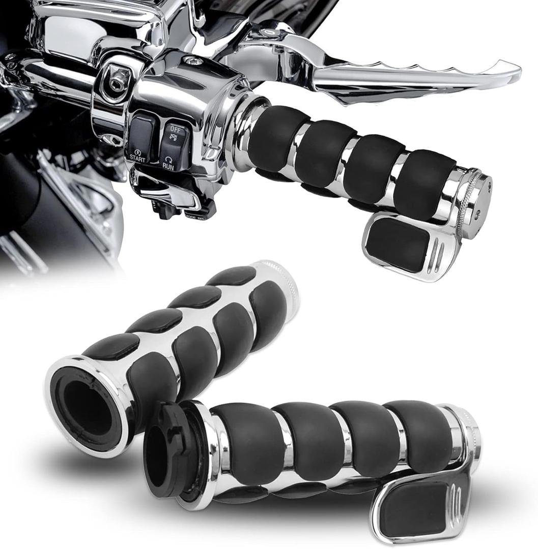 DREAMIZER Universal Motorcycle Hand Grips with Black Non-Slip Rubber for Harley Honda Yamaha Suzuki Kawasaki (1" (25mm), Chrome#1)