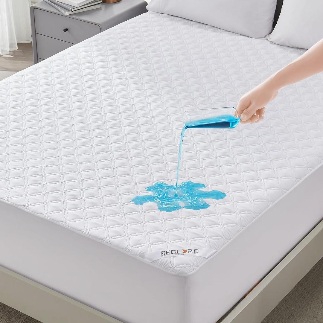 BEDLORE Waterproof Mattress Protector, Queen Size Noiseless Mattress Pad with Deep Pocket 6"18" Depth, Soft Breathable Bed Mattress Cover Washable for Home, Bedroom, Hotel (White)