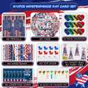 Hiawbon 375PCS Independence Day Stationery Set 40Pack Independence Memorial Day Goodie Bags with Stationery, Patriotic Goodie Bags Stuffers, 4th of July Greeting Cards Pencils Bracelet Stickers