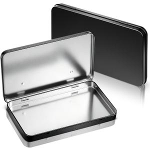 Geiserailie 2 Pack Rectangular Metal Tin Box with Lid Metal Hinged Lid Tin Empty Box Container Storage for Watercolor Jewelry Pen Eraser Pill Candy Craft Organize 7.0 x 4.2 x 0.6'' (Black)