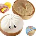 Dumpling Squishies, Glitter Dumpling Mystery Box, 2026 Upgraded Dumplings Stress Balls Fidget Sensory Balls, Squeeze Dough Ball Stress Relief Hand with Food Steamer, Relaxation Gift (White)
