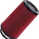 4-Inch Cold Air Intake Filter - Washable, High Performance, 3" or 3-1/2" or 4" Clamp-On Filter Height: 9 In Replacement Cone Air Filter Universal 3 Sizes in 1 (Red)