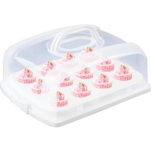 FEOOWV 2in1 Cupcake Carrier and Cake Keeper with Lid, Rectangle Pie Carrier,Large Portable Storage Container for Storing 12 Cupcakes or 1 Large Cake (White)