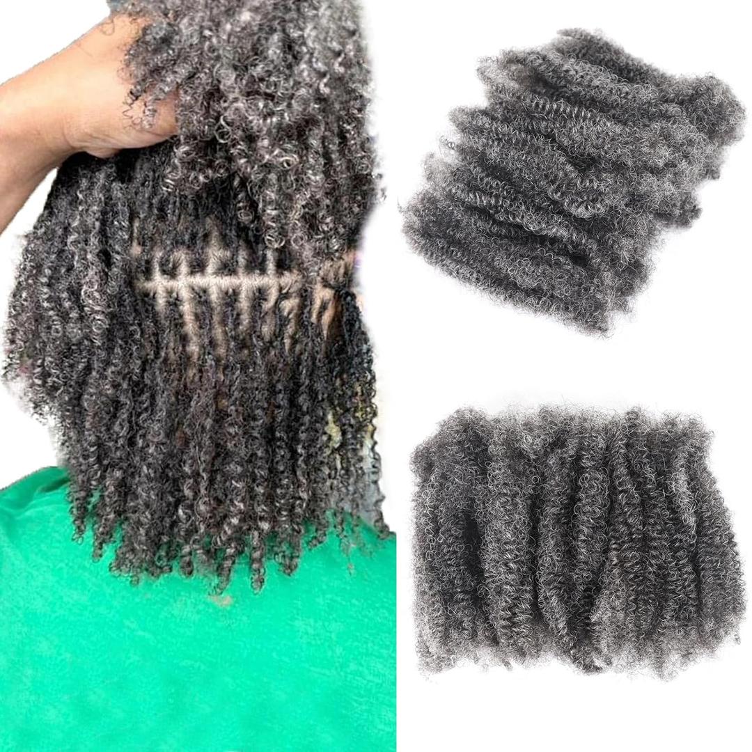 HAPPY&CC 4C Grey Afro Kinky Bulk Human Hair for Mini Micro Locs Braids Twist Braiding Dreadlock Hair Extensions Salt and Pepper 14 Inch 50 Gram (Mix grey color)