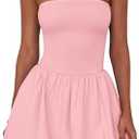 MASCOMODA Womens Strapless Bubble Mini Dress Summer Tube Top Sundress Casual Off Shoulder A Line Party Short Dresses Vacation, XL