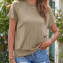Saodimallsu Womens Short Sleeve Crewneck Sweater Summer Tops Casual Loose Knit Lightweight Basic Pullover Shirts (Small, Khaki)